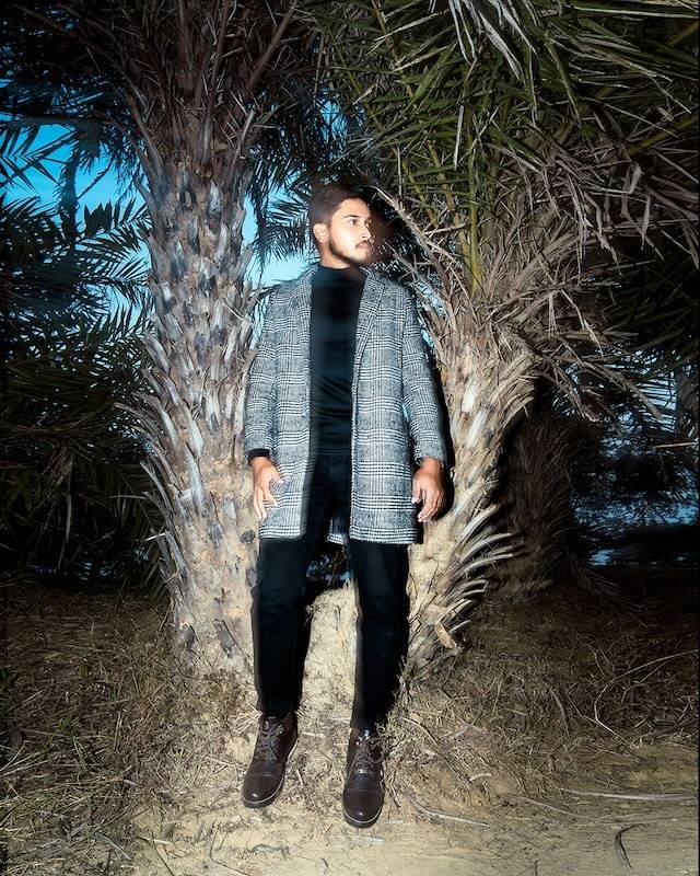 Professional male model in stylish streetwear